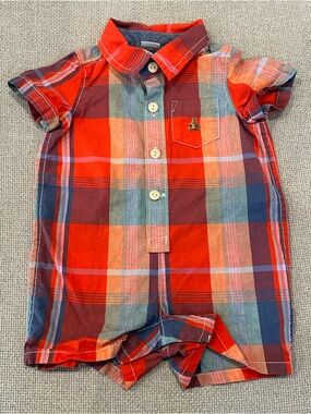 Baby Gap Baby Boy 100% Cotton Plaid Polo Shorty One-Piece Romper Size 0-3 months